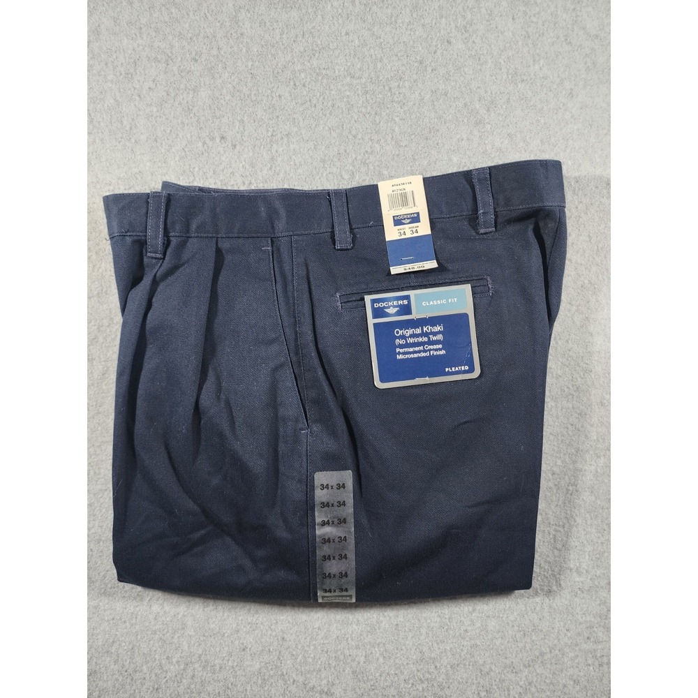 NWT Dockers Men's Dress Pants, 34x34, Navy Blue, Pleated, Wrinkle Free